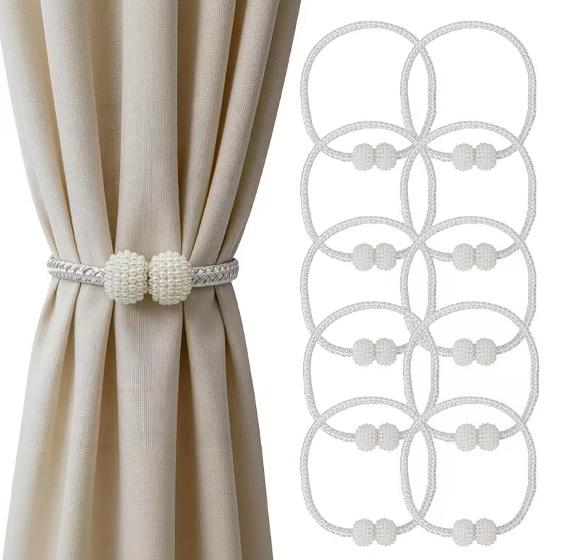 10 Pack Magnetic Curtain Tiebacks ,Decorative Curtain Tiebacks Buckles Holdbacks for Home Bedroom Office Curtain Decor (White)