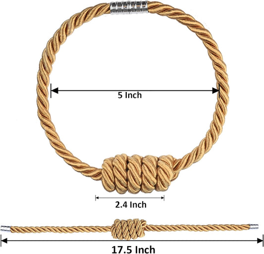 2 Pack Magnetic Curtain Tiebacks with Rope Knot(Gold,2P)