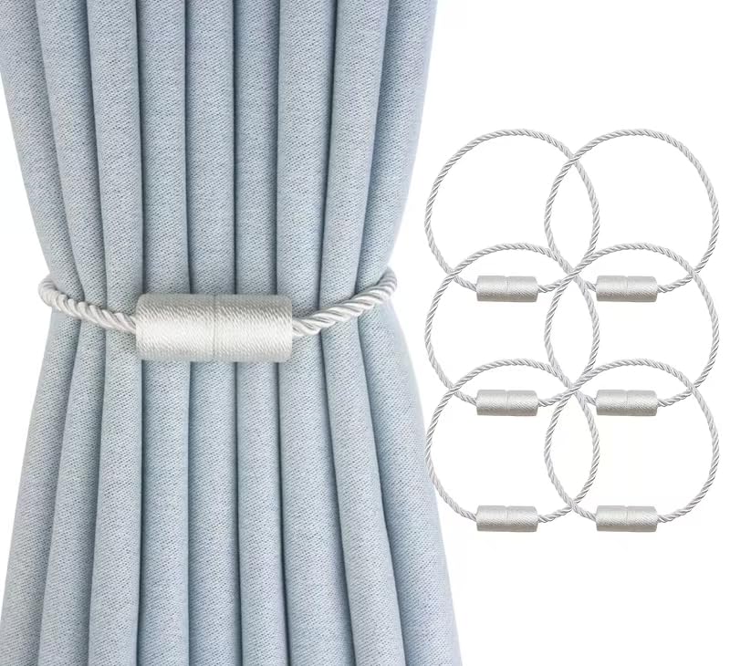 2 Pack Magnetic Curtain Tiebacks Modern Handmade Rope Curtain Tie Backs Decorative Drapes Holdbacks for Home Outdoor Bedroom Decorative Curtain (Beige)