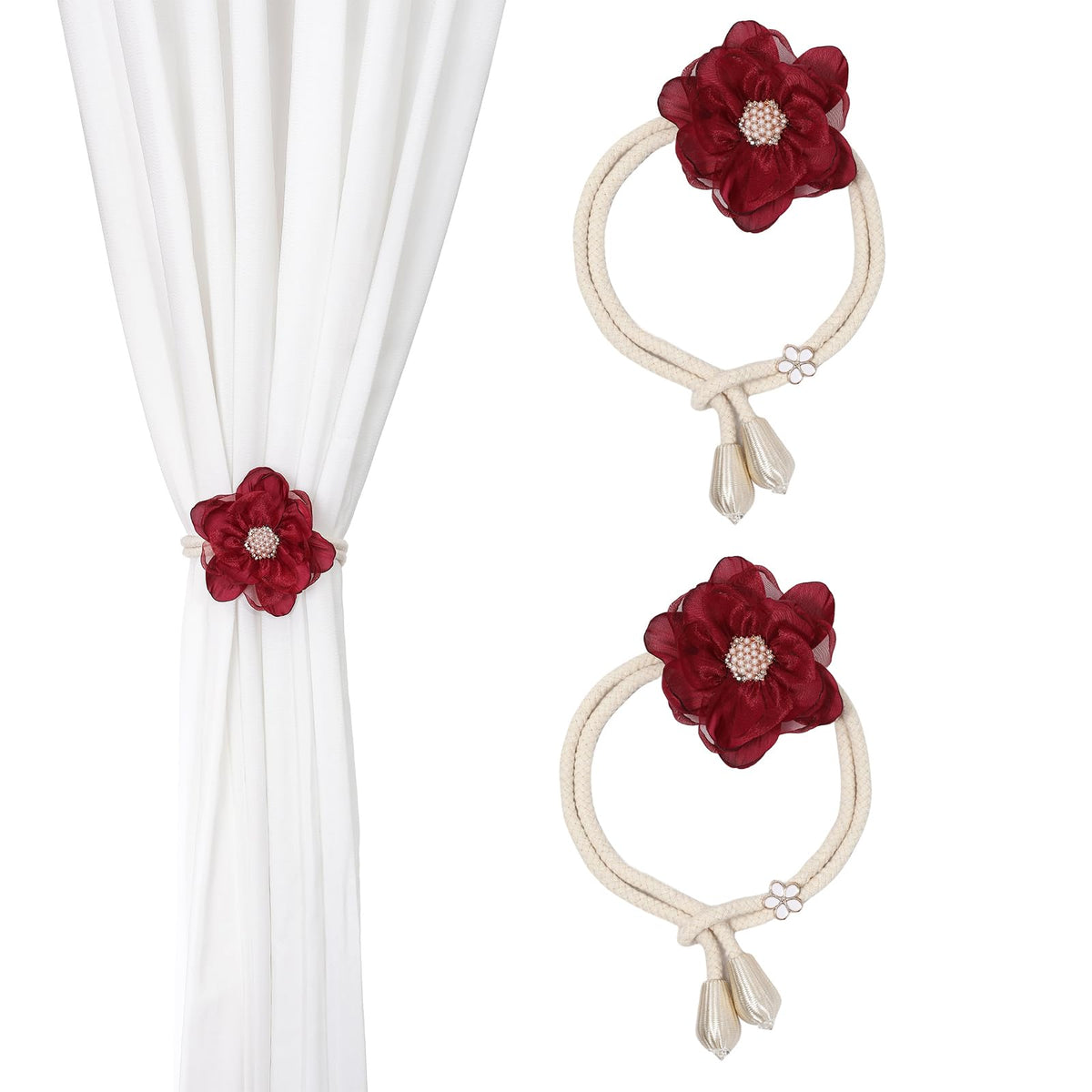 SUQ I OME Lotus Flower Curtain Tiebacks Holdbacks, Green