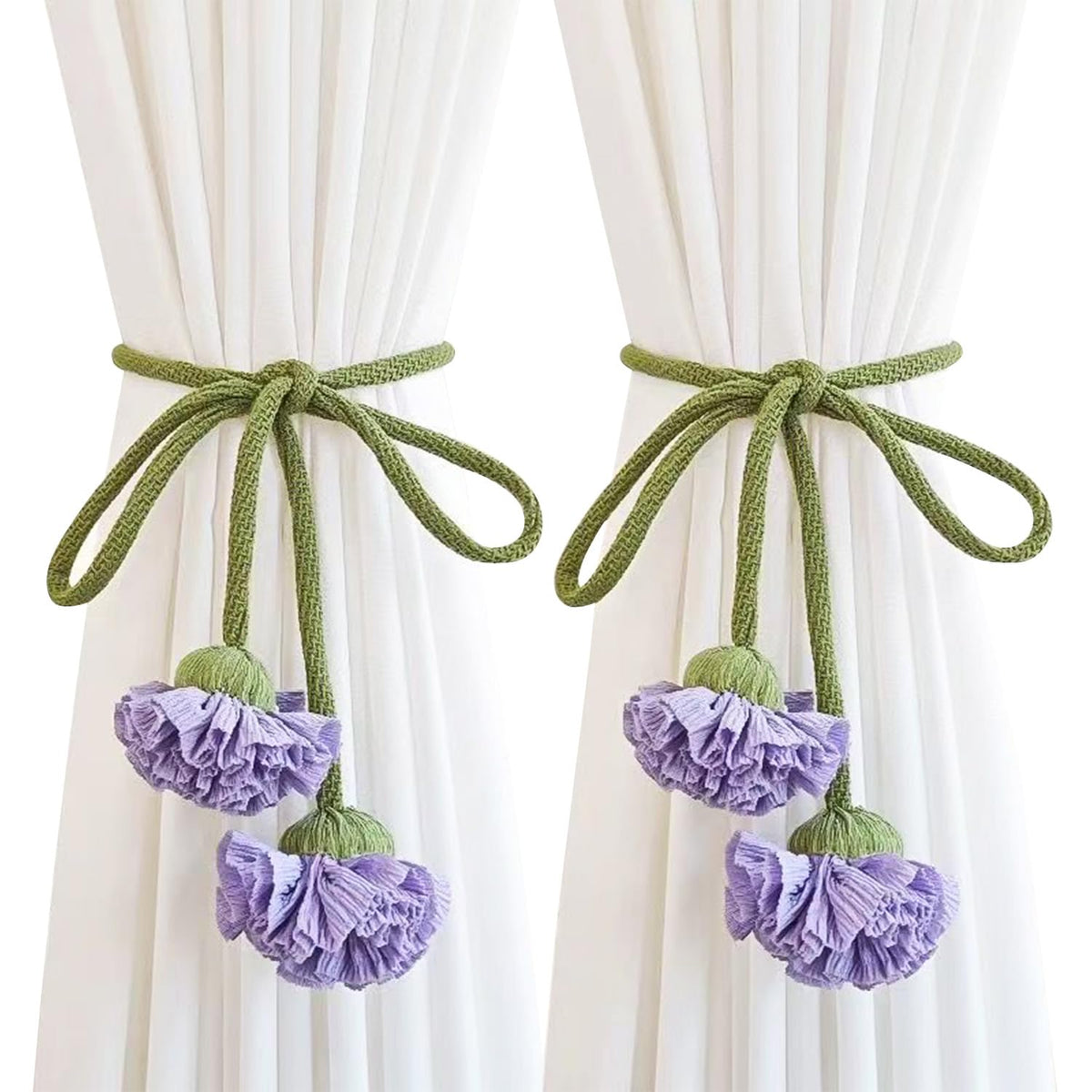 Handmade Curtains Tiebacks, Boho Flower Curtain Tie Backs Curtain Holder Tie Backs for Curtains Braided,Cute Flower Curtain Ties Decorative Rope for Bedroom Window Treatment (Orange)