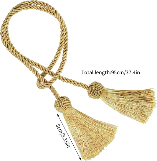 4 Pack Curtain Tiebacks Window Curtain Tiebacks Decorative Tassels Tieback Gold Rope with Tassels for Home Window Office Decoration(Gold)