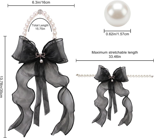 Pearl Bow Magnetic Curtain Tiebacks for Home Decor (2, Black)