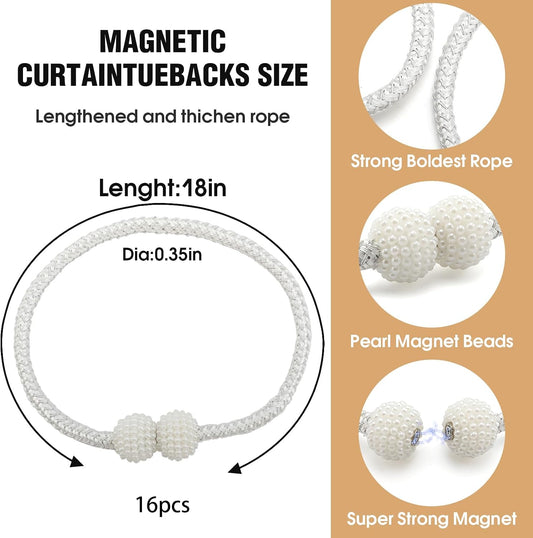 Magnetic Curtain Tiebacks 16 Pack White