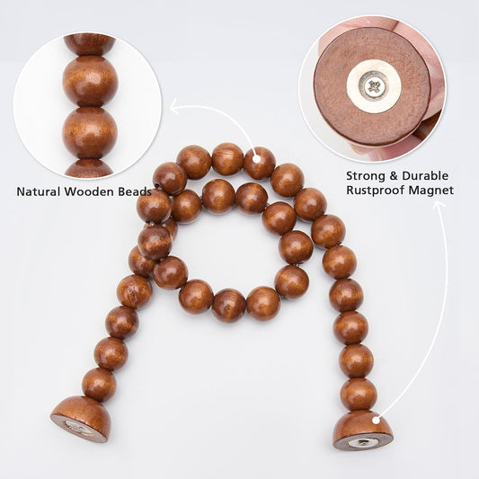 NICEEC 2 Pack Wood Bead Curtain Tiebacks Boho Farmhouse Decor Drape Tie Backs Strong Magnetic Natural Wooden Beaded Curtain Holdbacks for Home & Office Outdoor Window Draperies (Coffee)