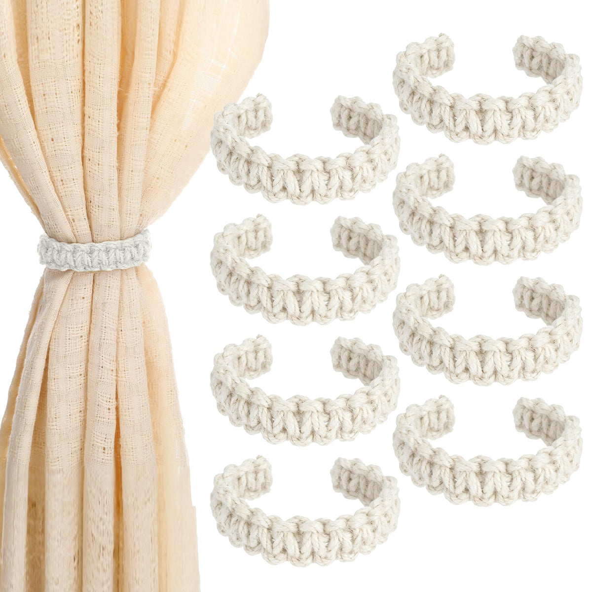 8 Pack Braided Curtain Tieback Rustic Drapes Holdback Boho Curtain Tie Backs Farmhouse Curtains Tie Holder Handmade Drape Rope Tieback for Home Office Sheer Weight Decor Drapery Straps Indoor