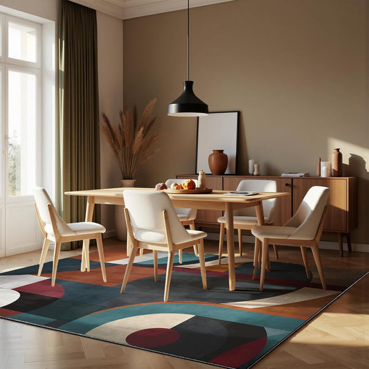 Nayoroom Modern Abstract Geometric 8x10 Area Rug, Soft Faux Wool Non-Slip Washable, Mid Century Vintage Retro Multicolor Geometric Rug for Living Room Bedroom