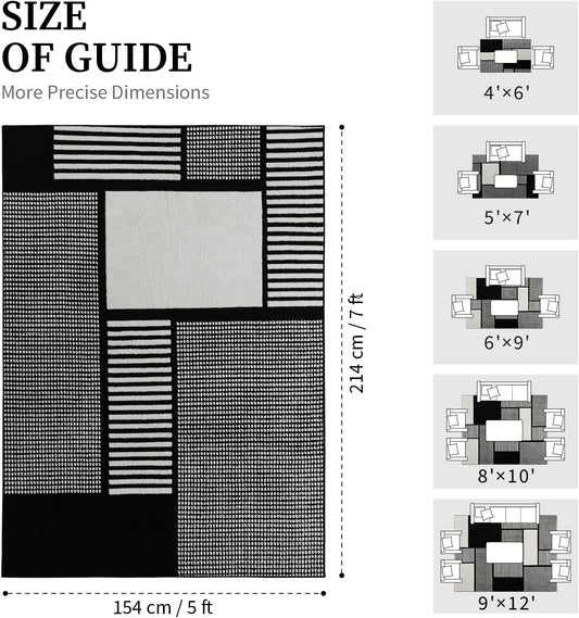 YIHOUSE 5x7 Black and White Area Rug, Washable Non Slip Living Room Carpet