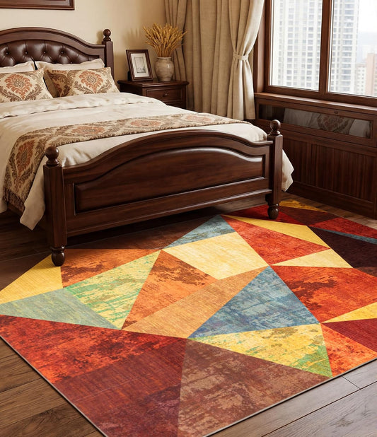 YIHOUSE Brown Area Rug 5x7,Geometric Burnt Orange Area Rug Non Slip,Farmhouse Rugs Washable,Vintage Burgundy Carpets for Bedroom, Boho Rug for Kitchen,Dining Room