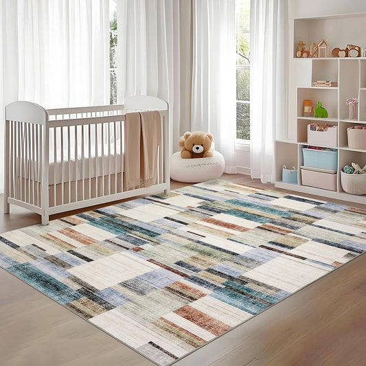 GarveeHome Large Living Room Rugs 8x10 Area Rugs Machine Washable Modern Geometric Neutral Rug Non Slip Low Pile Farmhouse Stain Resistant Carpet for Bedroom Nursery Classroom Dorm 8 ft x10 ft Multi