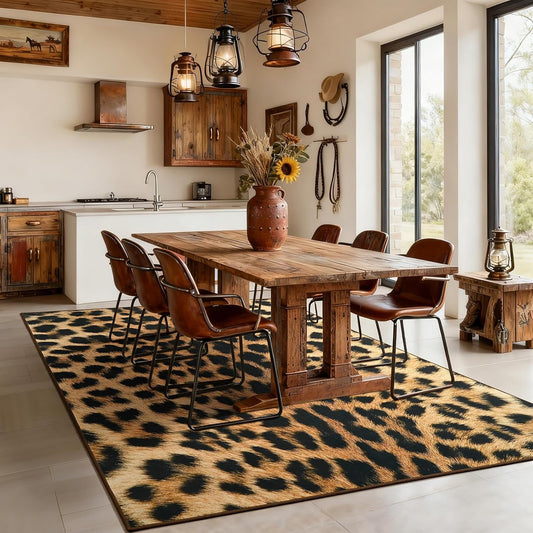 AROGAN Premium Leopard Rug for Bedroom 4×6 Feet, Machine Washable Cheetah Rug Animal Print Hide Area Rug, Large Non-Slip Faux Fur Leopard Skin Rugs Carpet for Office Living Room Dinner Room Home Decor