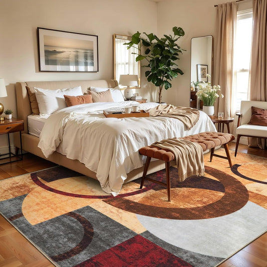 Ciicool 6x9 Area Rug Living Room Rug, Soft Geometric Washable Carpet Brown