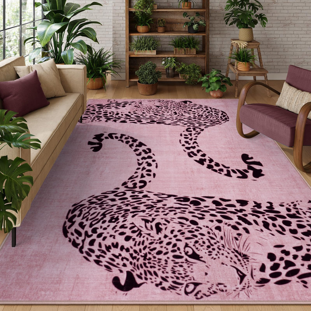 OJIA Leopard Print 5x7 Area Rugs for Living Room, Soft Carpet Washable Rugs