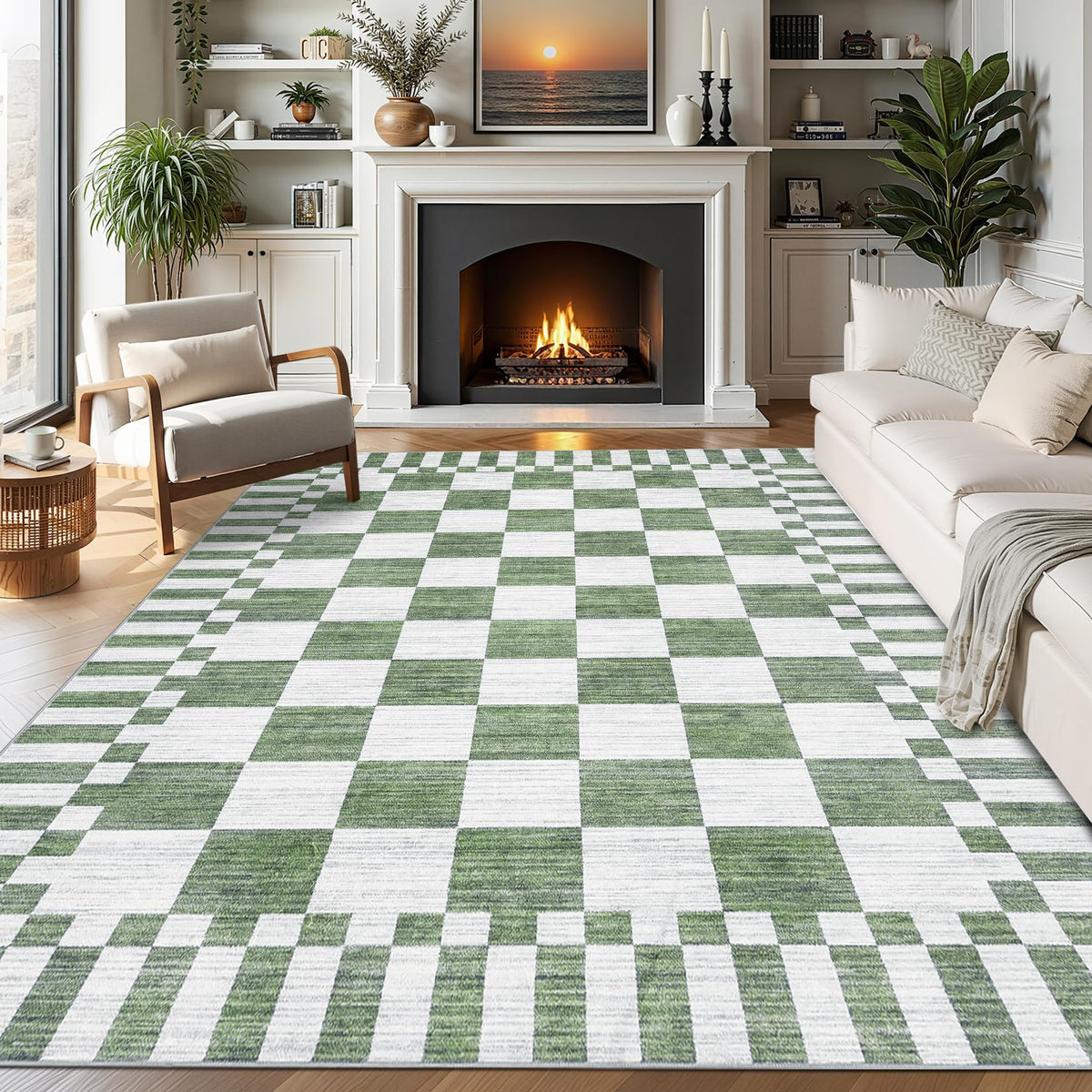 GarveeHome Brown Checkered Rug 5x7 Area Rugs Washable Living Room 5x7 Rug