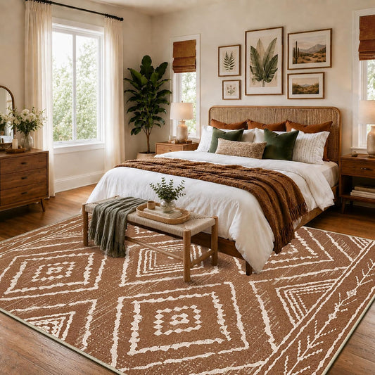 BESTSWEETIE 8'x10' Washable Area Rug for Living Room Bedroom Yellowbrown