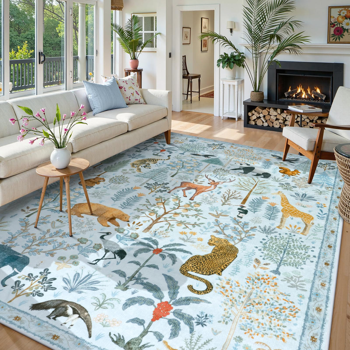 OJIA Jungle Print 5x7 Area Rugs for Living Room Green Soft Washable Rugs