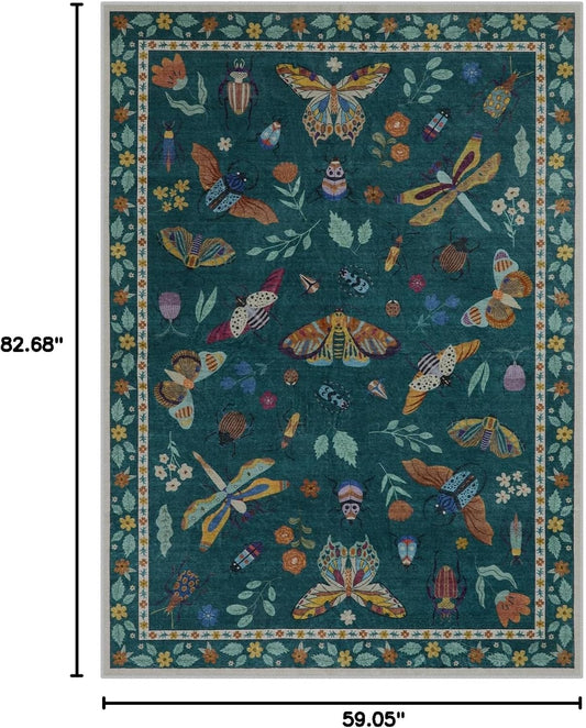 Lahome Insect 5x7 Area Rugs, Soft Bug Washable Rugs for Bedroom Living Room