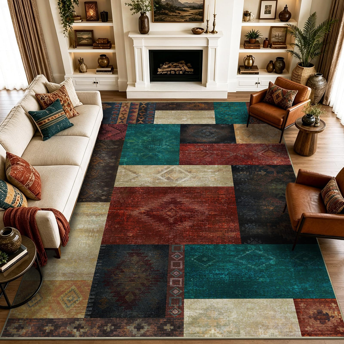 Yinhua Living Room Rug 5x7 Geometric Area Rugs Washable Non Slip, Colofrul