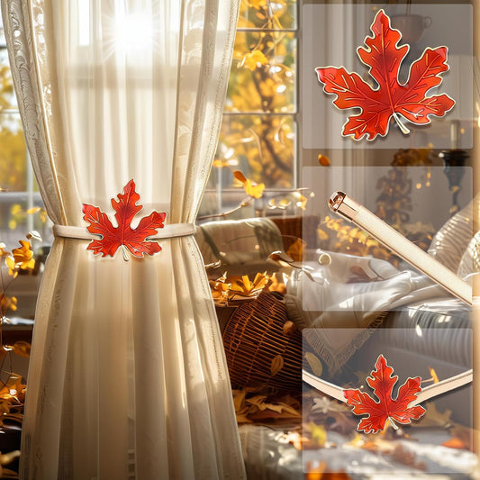4 Pack Christmas Curtain Tieback Buckle Aluminum Alloy Spring Design Curtain Holdback Carving Design Christmas Curtain Ties for Drapes Curtain Ties Backs Modern Christmas Decor (Maple Leaf)