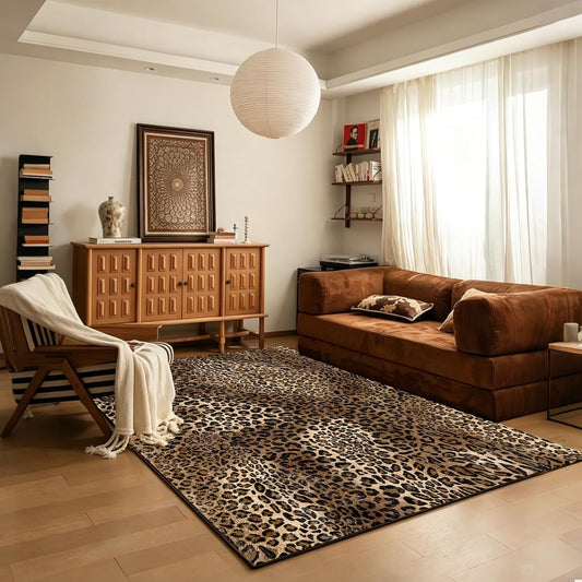 5X7 Leopard Rug,Soft Low Pile Non Slip Cheetah Print Carpet for Bedroom,Brown Animal Print Area Rugs for Living Room Dining Room Safari