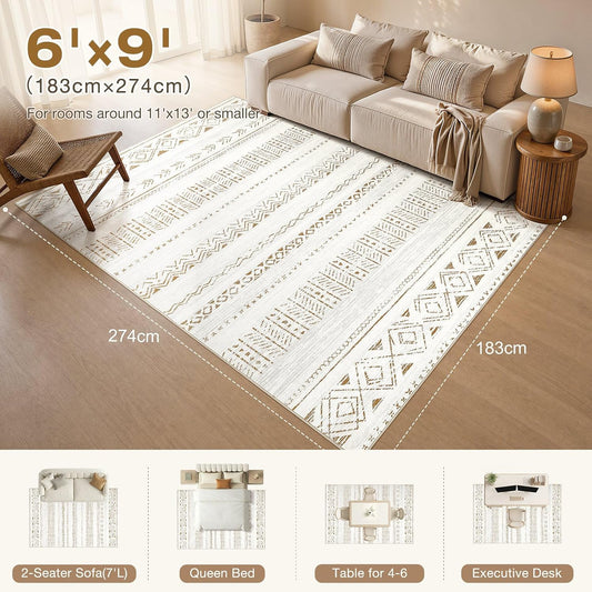 cotiled 6x9 Area Rugs for Living Room: Boho Washable Rug for Dining Room