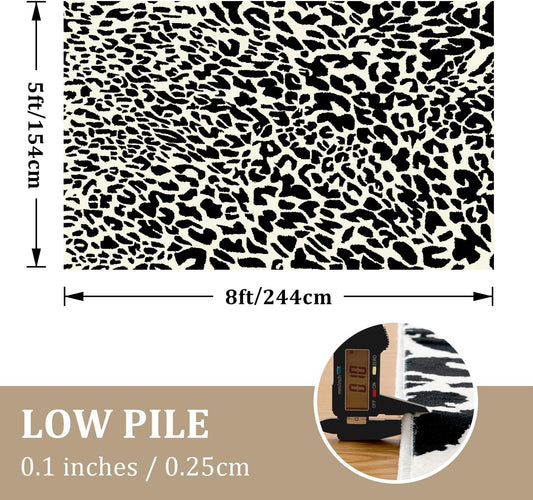YIHOUSE Leopard Rug for Living Room, 5x7 Black and White Cute Cheetah Print Rug Modern Washable Ultra-Thin Animal Printed Rugs for Bedroom, Girls Boys Dorm Room Nursery Room, Playroom