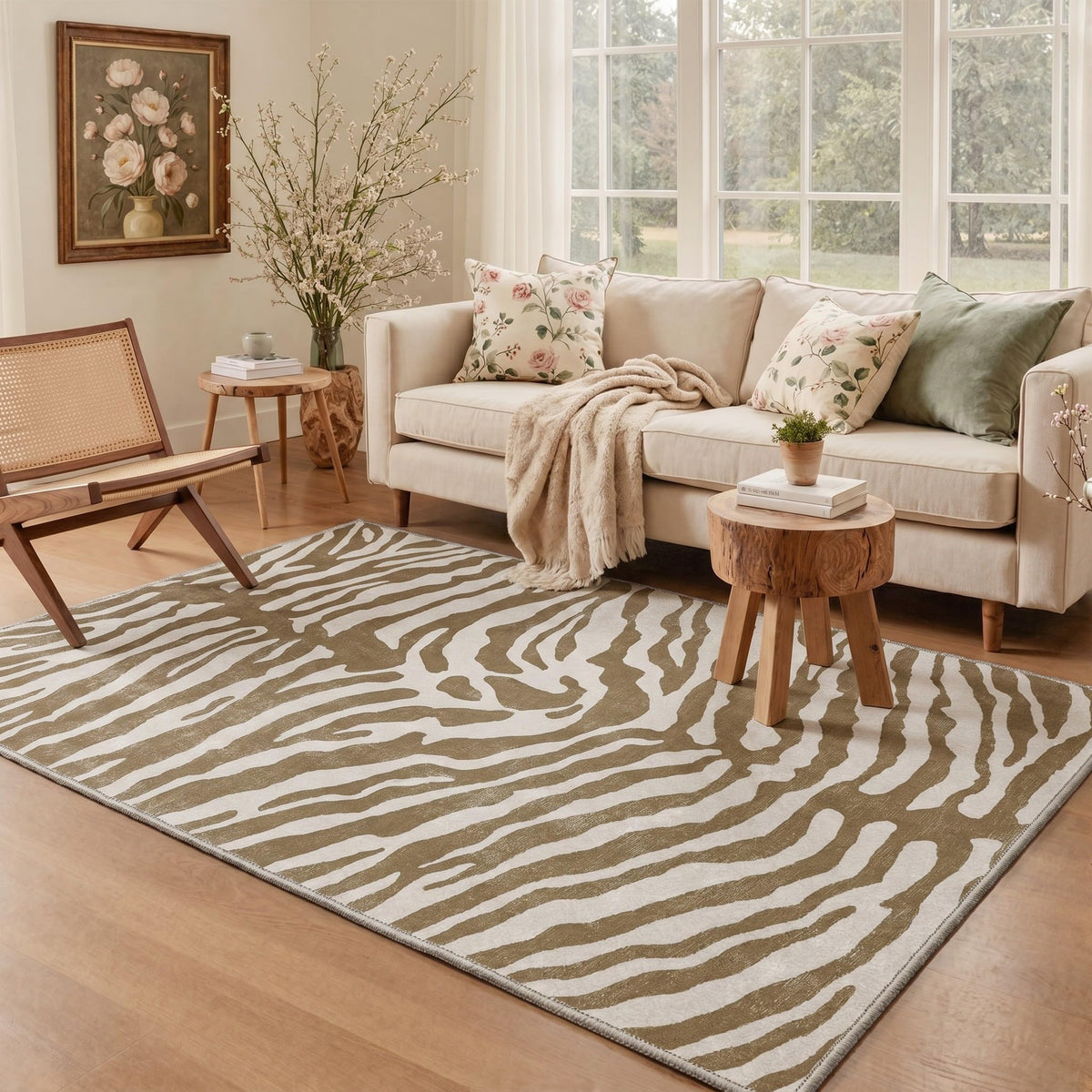 Bavni Zebra Print Rugs 5x7 Washable Area Carpet for Bedroom Living Room