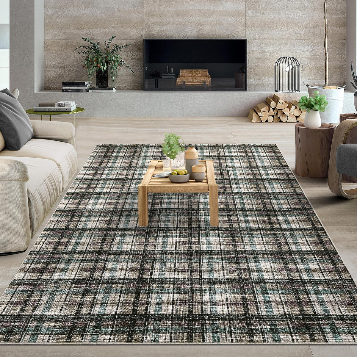 Large Living Room Rugs 8x10 Area Rugs Machine Washable Modern Geometric Neutral Rug Non Slip Low Pile Farmhouse Stain Resistant Carpet for Bedroom Nursery Classroom Dorm 8'x10' Multi