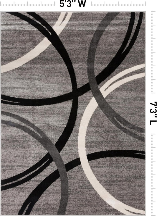 Rugshop Wavy Circles Fade-Resistant Living Room Area Rug Gray 5'3" x 7'3"