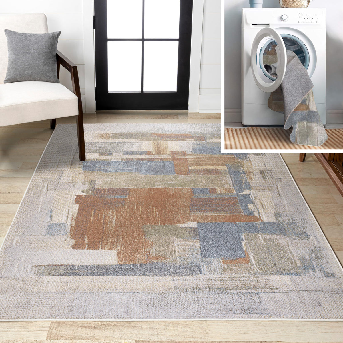 JONATHAN Y Machine Washable Cream/Terra Indoor Area Rug 4X6 ft, Kallax Geometric Modern Low-Pile for Living Room, Bedroom, Kitchen, Office, Easy-Cleaning, Pet-Friendly, Non-Shedding WSH311A-4