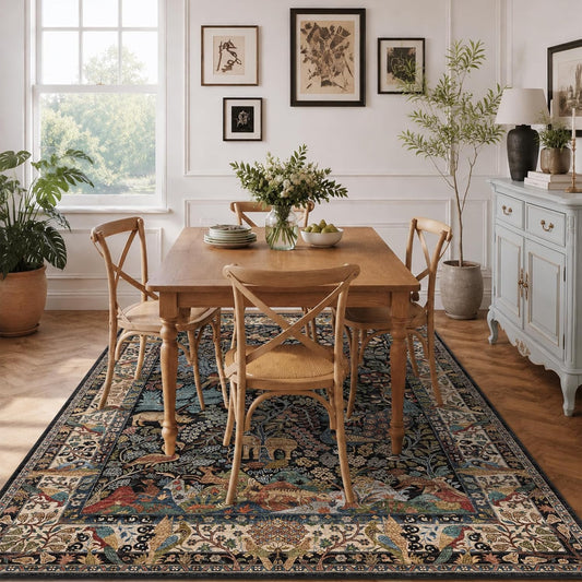 5x7 Washable Area Rug Vintage Animals Print Boho Indoor Carpet