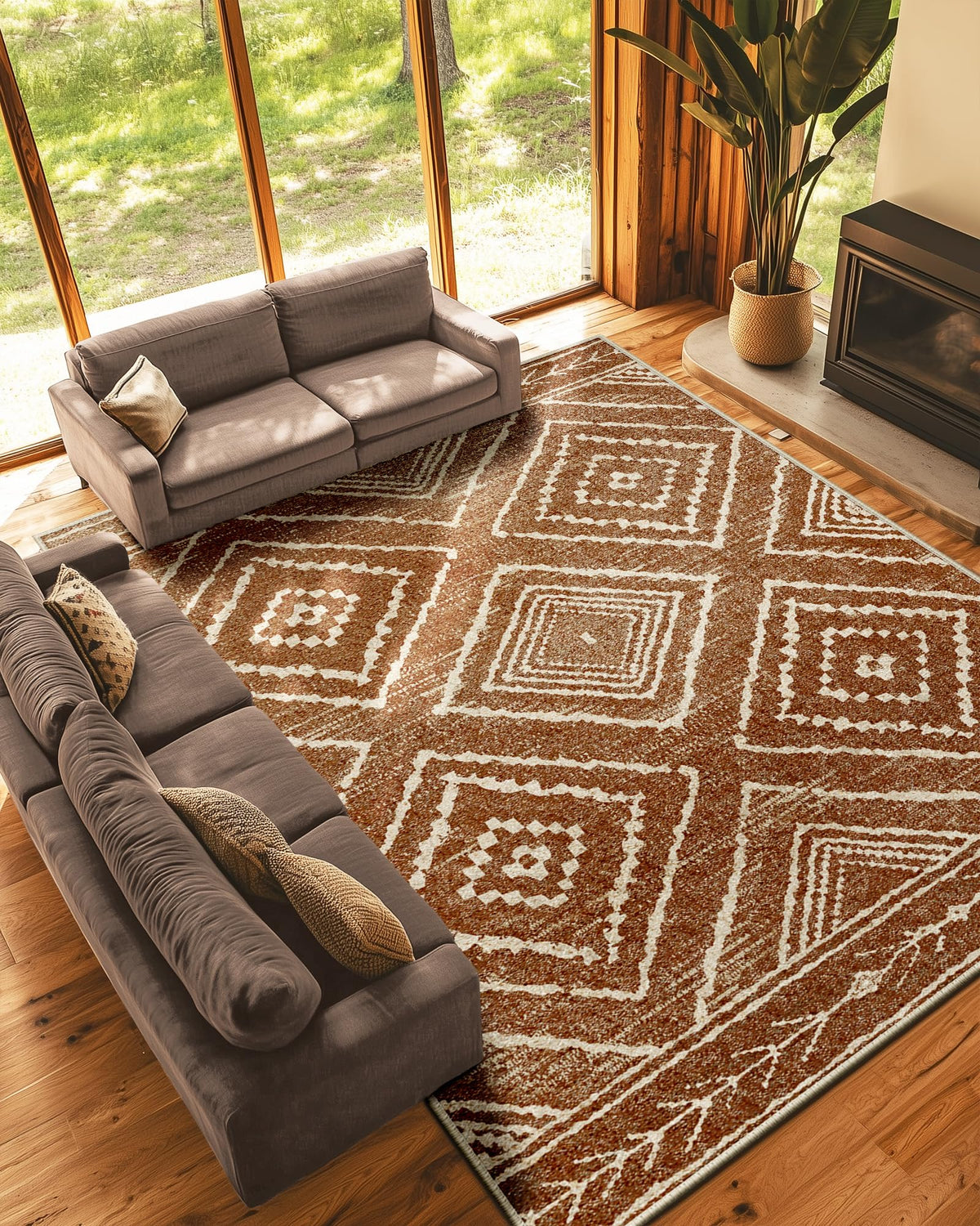 BESTSWEETIE 5'x7' Washable Area Rug for Living Room Bedroom Yellowbrown