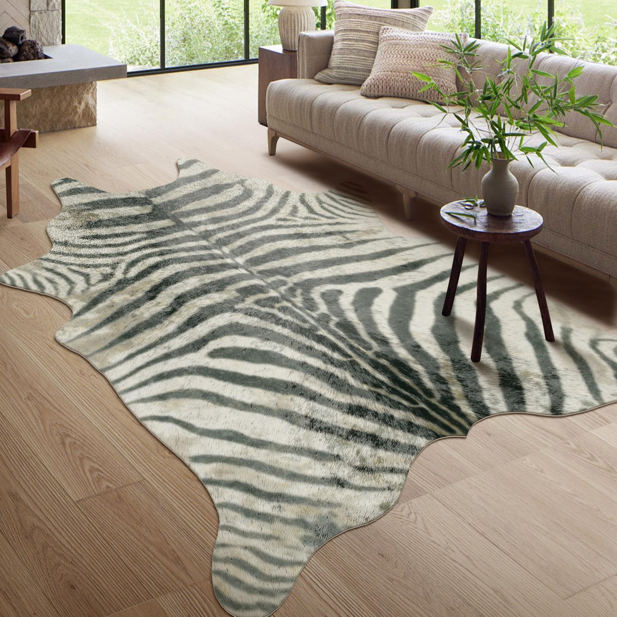 Faux Cowhide Cow Print Rug, Animal Hide Western Decor, 4.6 x 5.2 Feet