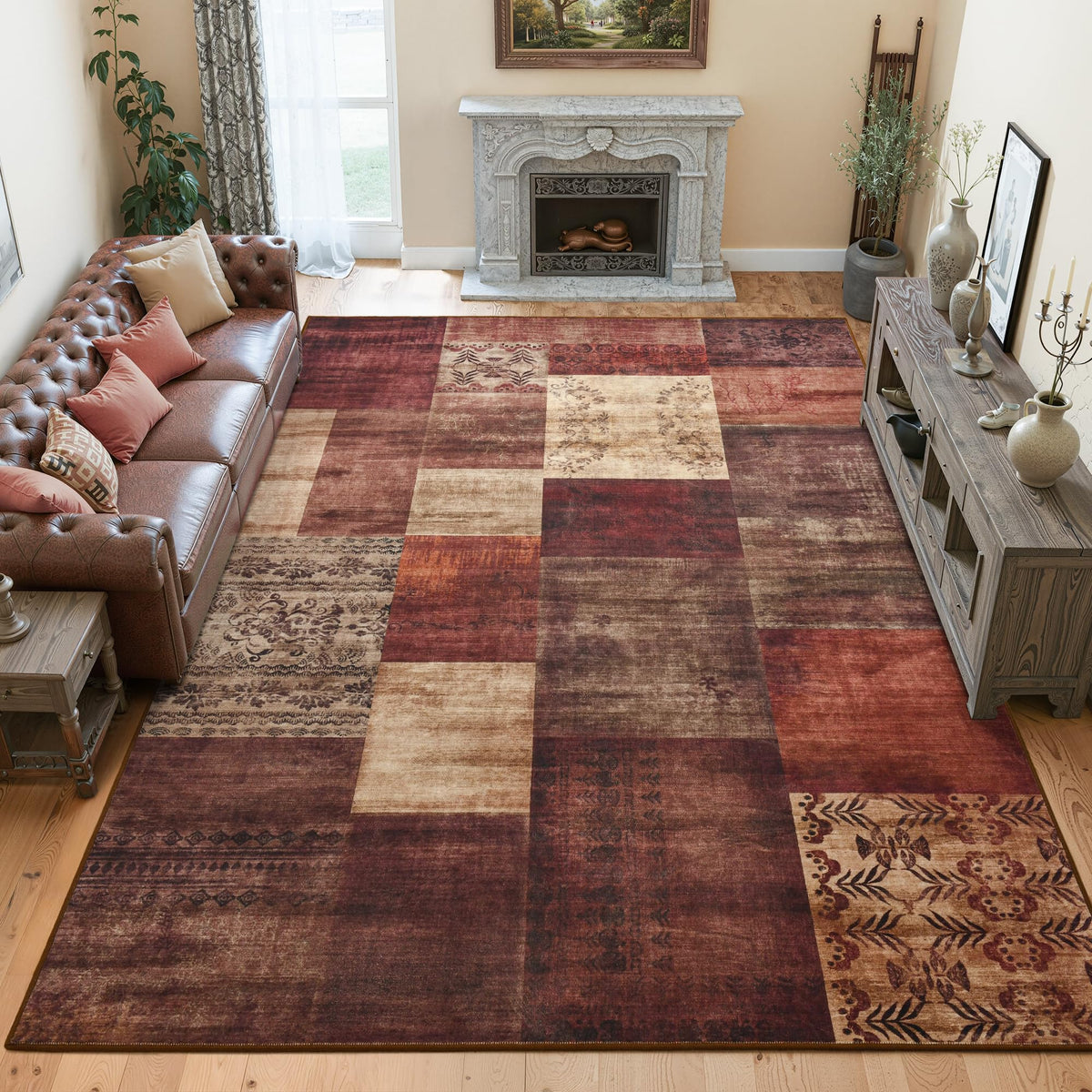 Tepook 8x10 Area Rugs for Living Room, Washable Large Geometric Bedroom Rug