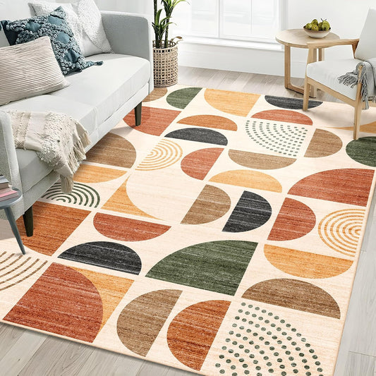 MUJOO 5x7 Area Rugs Washable,Boho Rugs Non Slip Modern Abstract Large