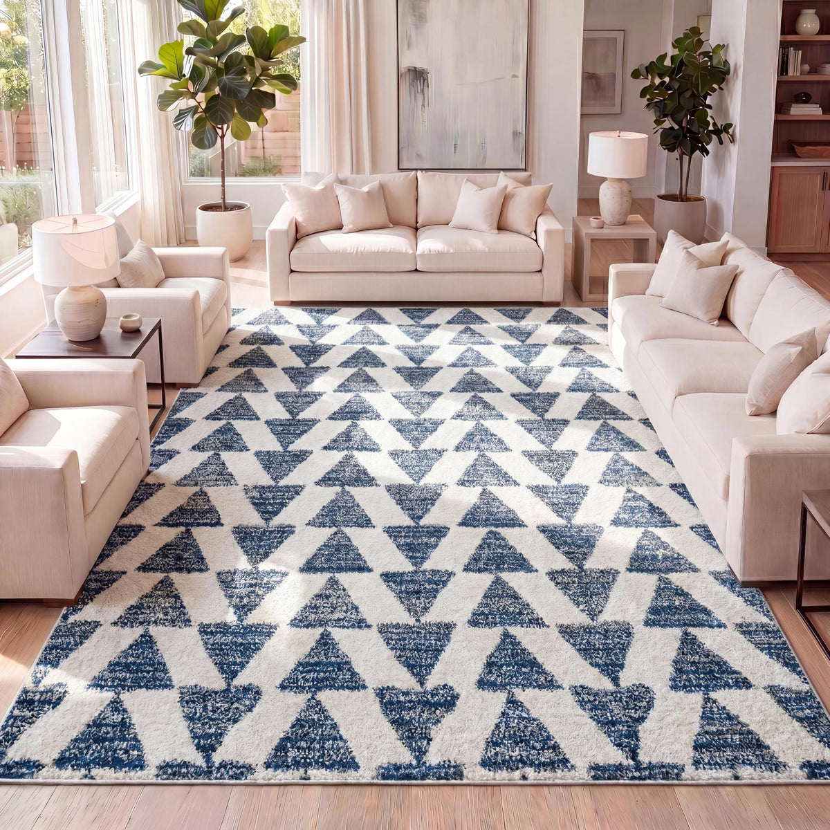 JONATHAN Y Aisha Moroccan Triangle Geometric Cream/Black Indoor Area Rug, 8x10, Contemporary, Modern, Easy-Cleaning for Living Room, Bedroom, Kitchen, Pet Friendly, Non-Shedding (MOH206A-8)