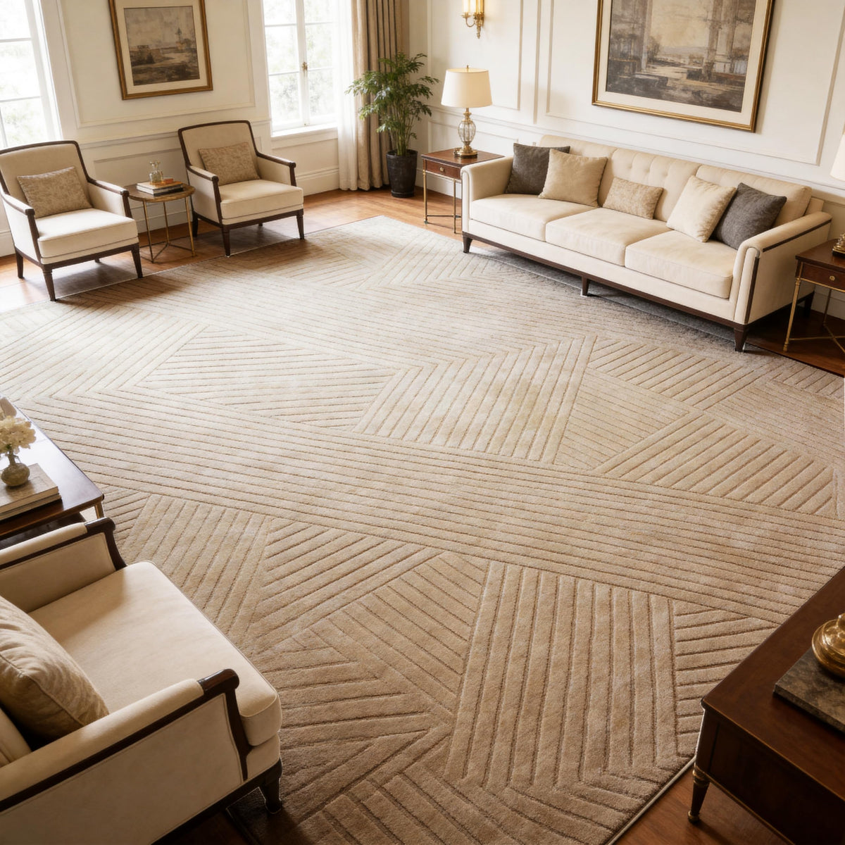 Beige Geometric 5x7 Solid Area Rug, Washable for Living Room Bedroom