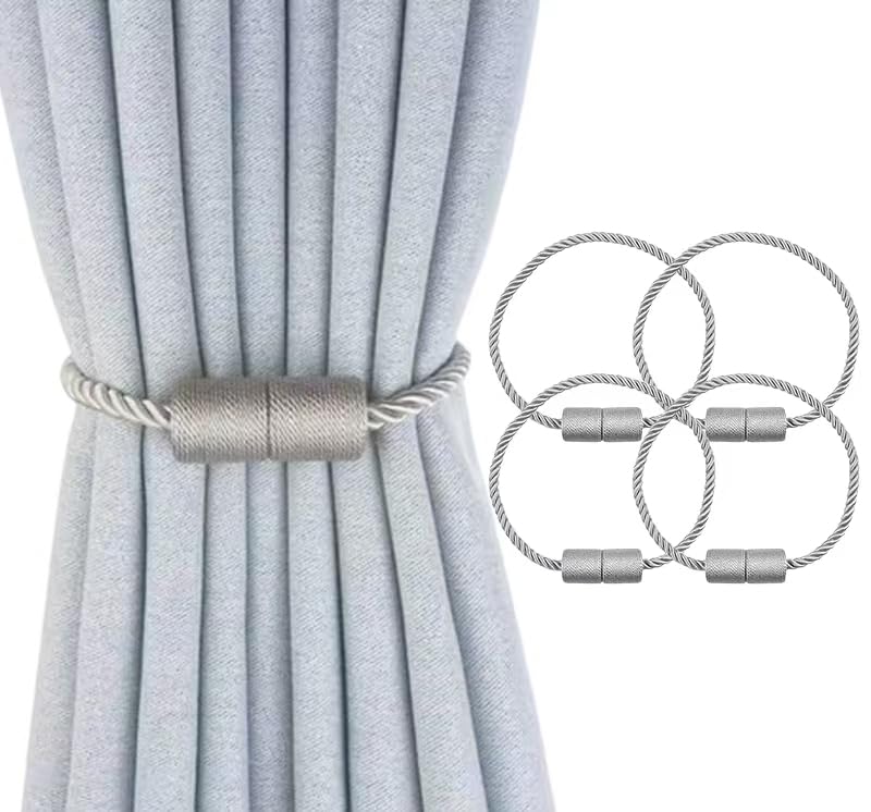 2 Pack Magnetic Curtain Tiebacks Modern Handmade Rope Curtain Tie Backs Decorative Drapes Holdbacks for Home Outdoor Bedroom Decorative Curtain (Beige)