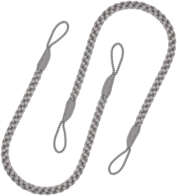 Curtain Tiebacks Ropes, 2pcs Decorative Handmade Tie Backs Curtain Holdbacks Holders Cord for Window Sheer Drapes Indoor Outdoor, Grey