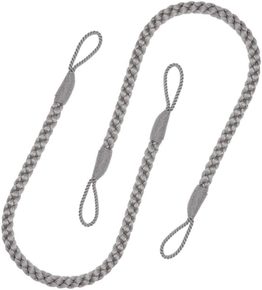 Curtain Tiebacks Ropes, 2pcs Decorative Handmade Tie Backs Curtain Holdbacks Holders Cord for Window Sheer Drapes Indoor Outdoor, Grey