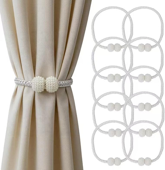 10 Pack Magnetic Curtain Tiebacks ，Decorative Curtain Tiebacks Buckles Holdbacks for Home Bedroom Office Curtain Decor (White)