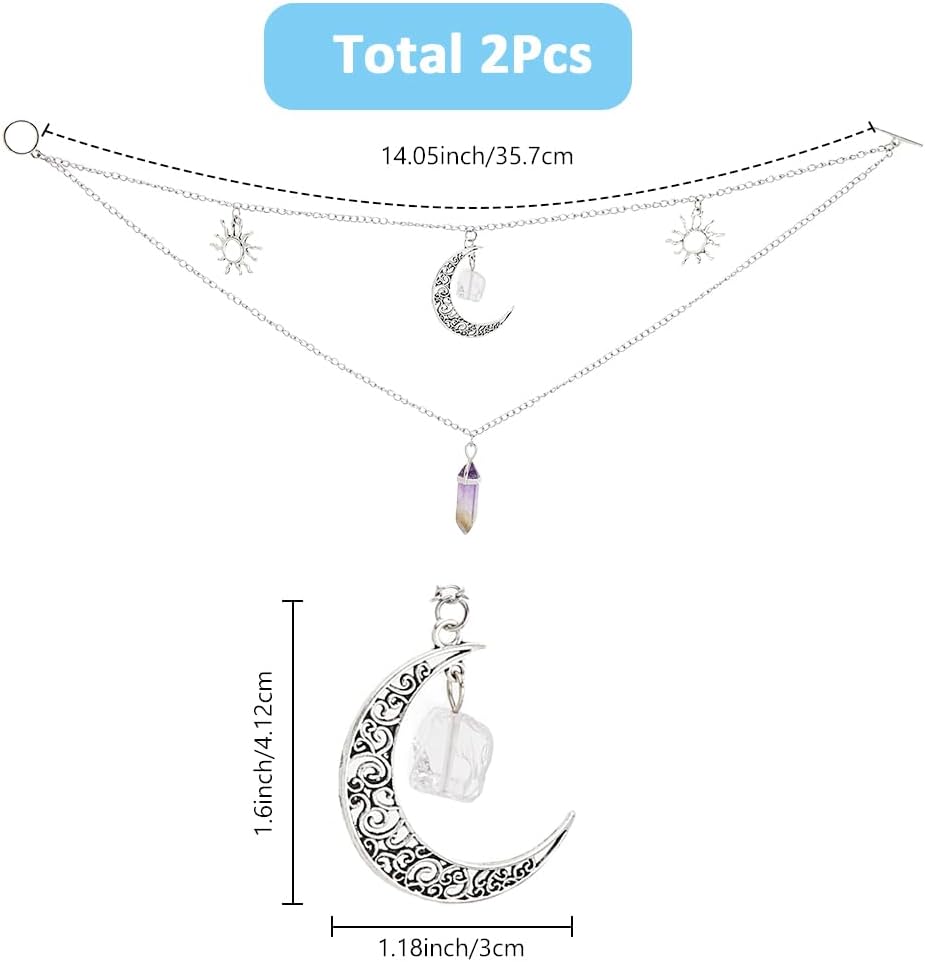 SUPERFINDINGS 2 Pack Decorative Curtain Holdbacks Alloy Pendant Curtain Tiebacks Clips with Toggle Clasps Moon and Amethyst Window Drapery Tiebacks for Bedroom Drawing Room