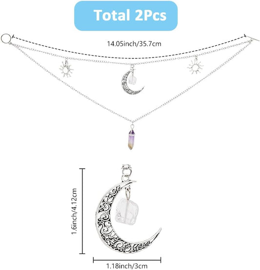 SUPERFINDINGS 2 Pack Decorative Curtain Holdbacks Alloy Pendant Curtain Tiebacks Clips with Toggle Clasps Moon and Amethyst Window Drapery Tiebacks for Bedroom Drawing Room