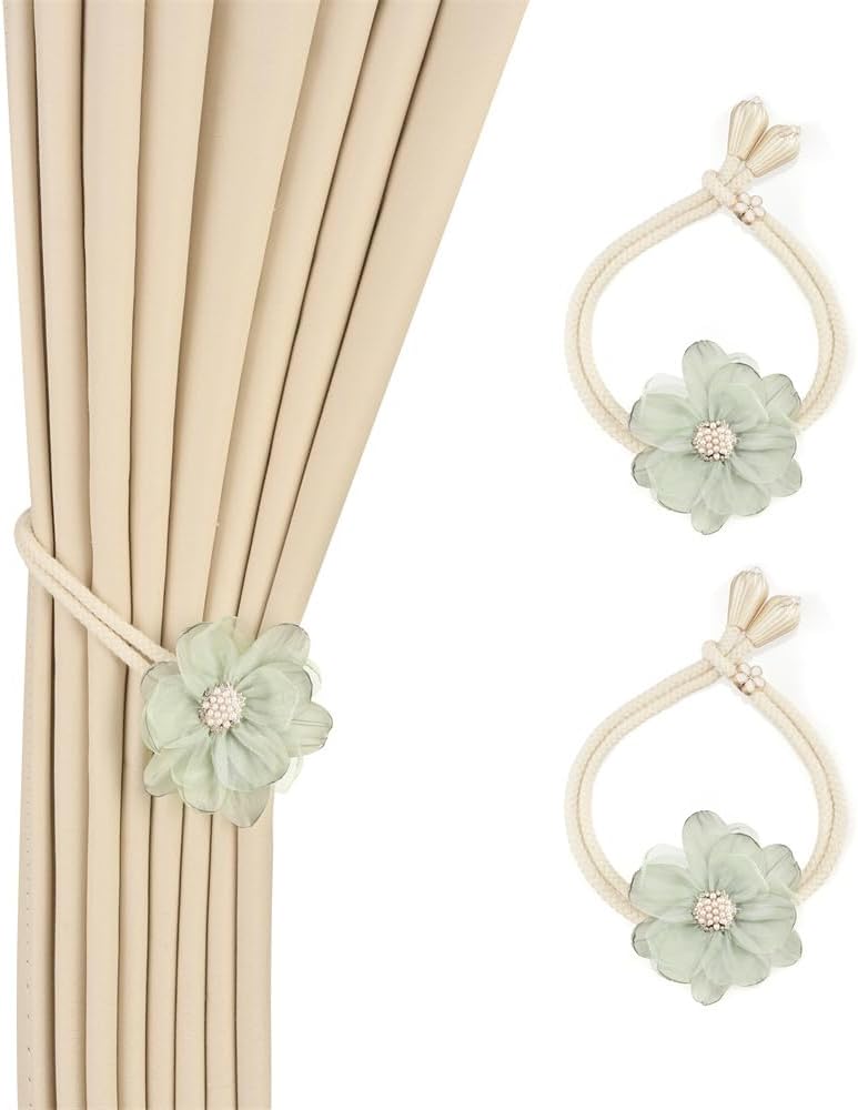 SUQ I OME Lotus Flower Curtain Tiebacks Holdbacks, Green