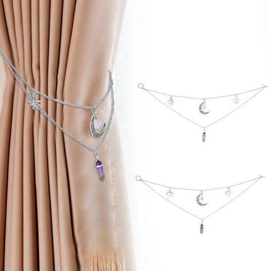 SUPERFINDINGS 2 Pack Decorative Curtain Holdbacks Alloy Pendant Curtain Tiebacks Clips with Toggle Clasps Moon and Amethyst Window Drapery Tiebacks for Bedroom Drawing Room