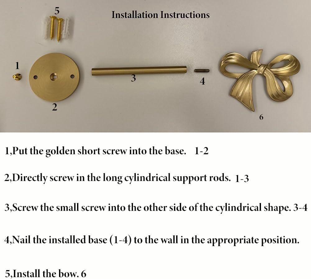 Brass Curtain Holdbacks (2 Pack) Gold Curtain Tieback Curtain Holders Backs Wall Hooks Pull Backs for Wall Mounted Home Decoration (Bow)