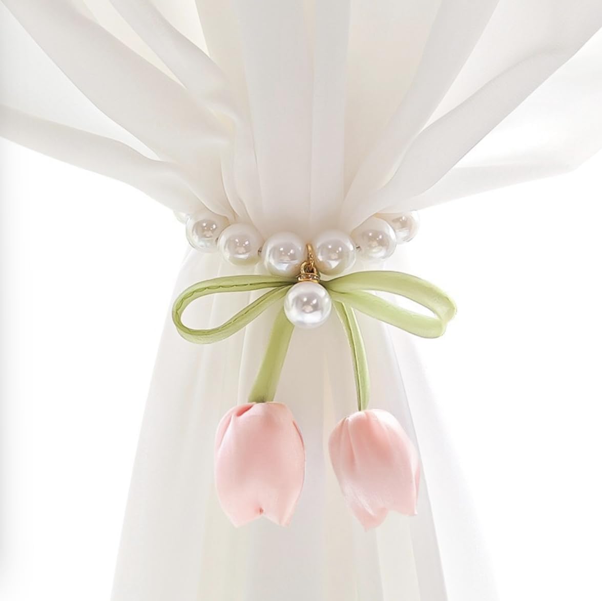 SUQ I OME Handmade Tulip Flower Curtain Magnetic Tiebacks, Pink
