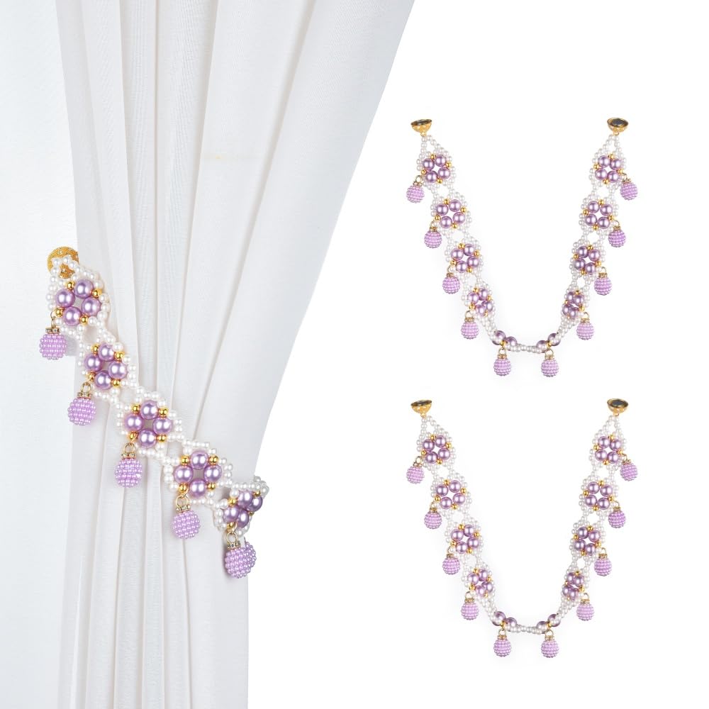 SUQ I OME Magnetic Pearl Beaded Curtain Tieback, White, 1 Pair