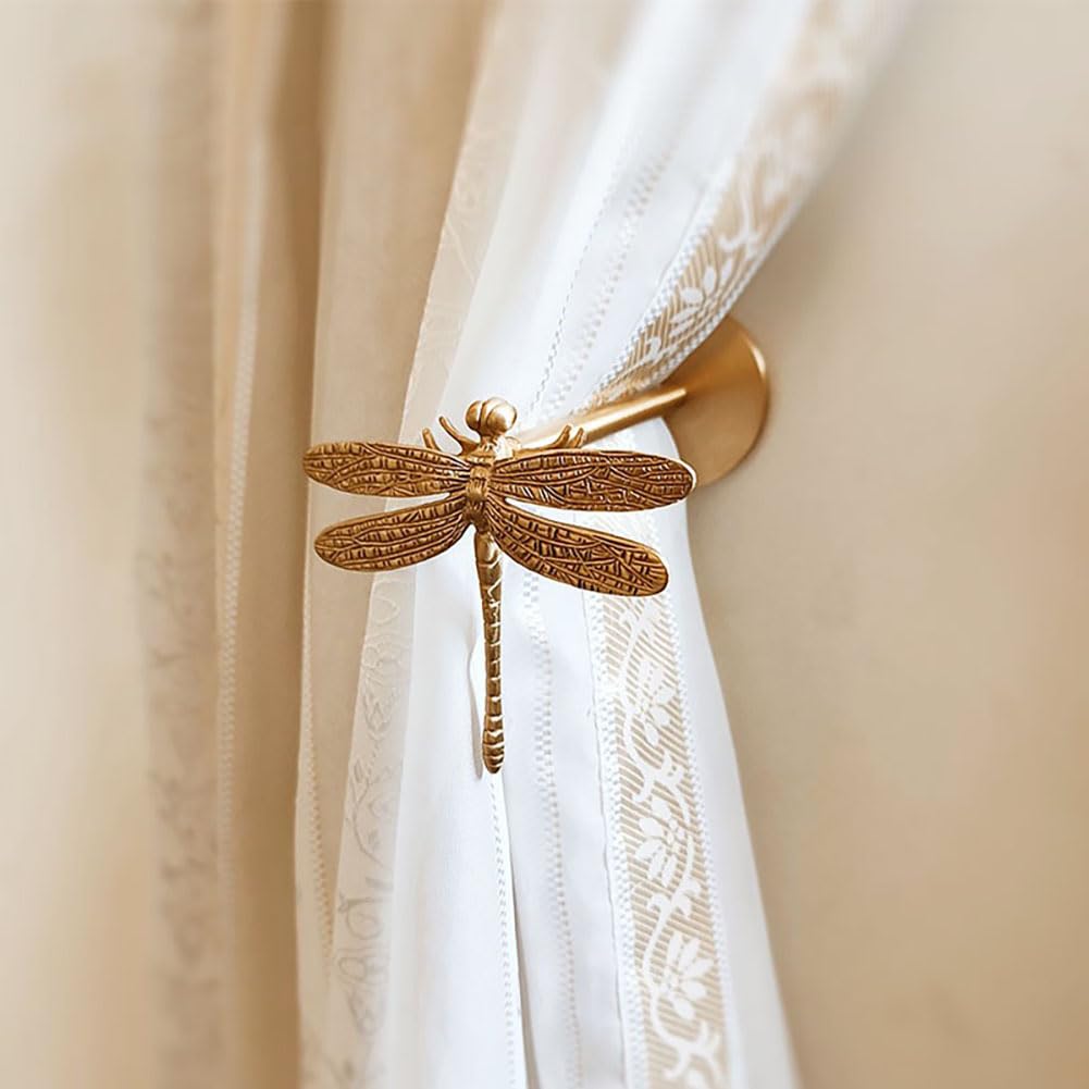 Brass Curtain Holdbacks (2 Pack) Gold Curtain Tieback Curtain Holders Backs Wall Hooks Pull Backs for Wall Mounted Home Decoration (Bow)
