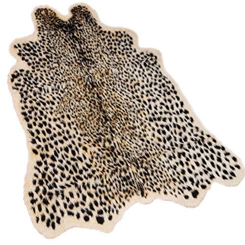 Leopard Area Rug Animals Printed Hide Mats Faux Fur Cowhide Skin Carpet for Home Office, Living Room, Bedroom, 5.2ft x 6.5ft (160 x 200cm)